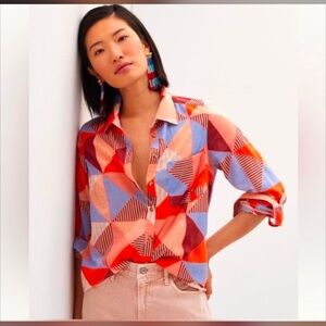 Maeve Red and Blue Geometric Button Down Shirt 6